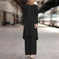 thumbnail image 1 of Fall Fashion for Women 2024 Women Spring Solid Color Muslim Solid Color Long Sleeve Shirt Coat Wide Leg Trousers Suit, 1 of 9