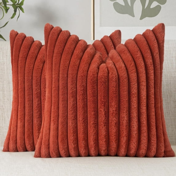 Fall Faux Fur Decorative Throw Pillow Covers 16x16 Set of 2 Rust ...