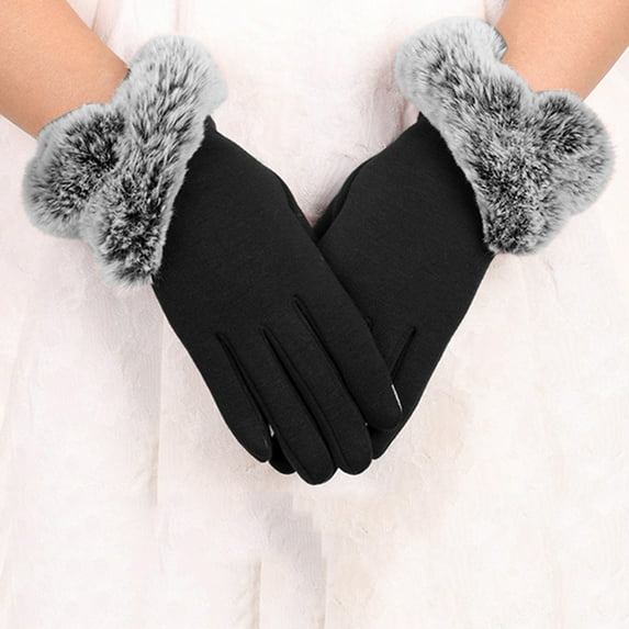 Fall Faux Leather Long Sleeve Thermal Snow Gloves for Women Black Winter Touchscreen Cold Weather, Chenille Warm Cable Knit Elastic Cuff Texting Driving