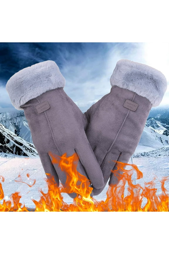 Fall Faux Leather Long Sleeve Thermal Snow Gloves for Women Gray Winter Touchscreen Cold Weather, Chenille Warm Cable Knit Elastic Cuff Texting Driving