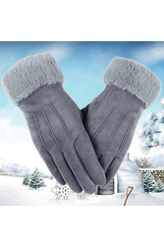 Fall Faux Leather Long Sleeve Thermal Snow Gloves for Women Gray Winter Touchscreen Cold Weather, Chenille Warm Cable Knit Elastic Cuff Texting Driving