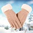 thumbnail image 1 of Fall Faux Leather Long Sleeve Thermal Snow Gloves for Women Yellow Winter Touchscreen Cold Weather, Chenille Warm Cable Knit Elastic Cuff Texting Driving, 1 of 4