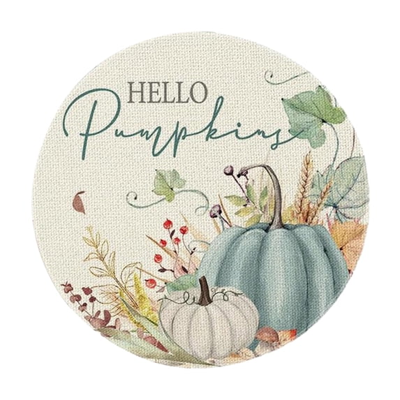 Fall Faux Linen Round Placemats, 14'' Single Sided Pumpkin Pattern Dining Table Mat, Thanksgiving Home Table Decoration
