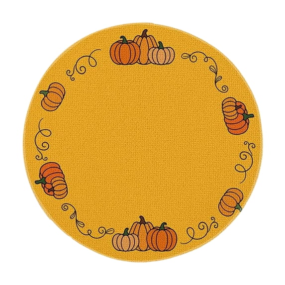Fall Faux Linen Round Placemats, 14'' Single Sided Pumpkin Pattern Dining Table Mat, Thanksgiving Home Table Decoration