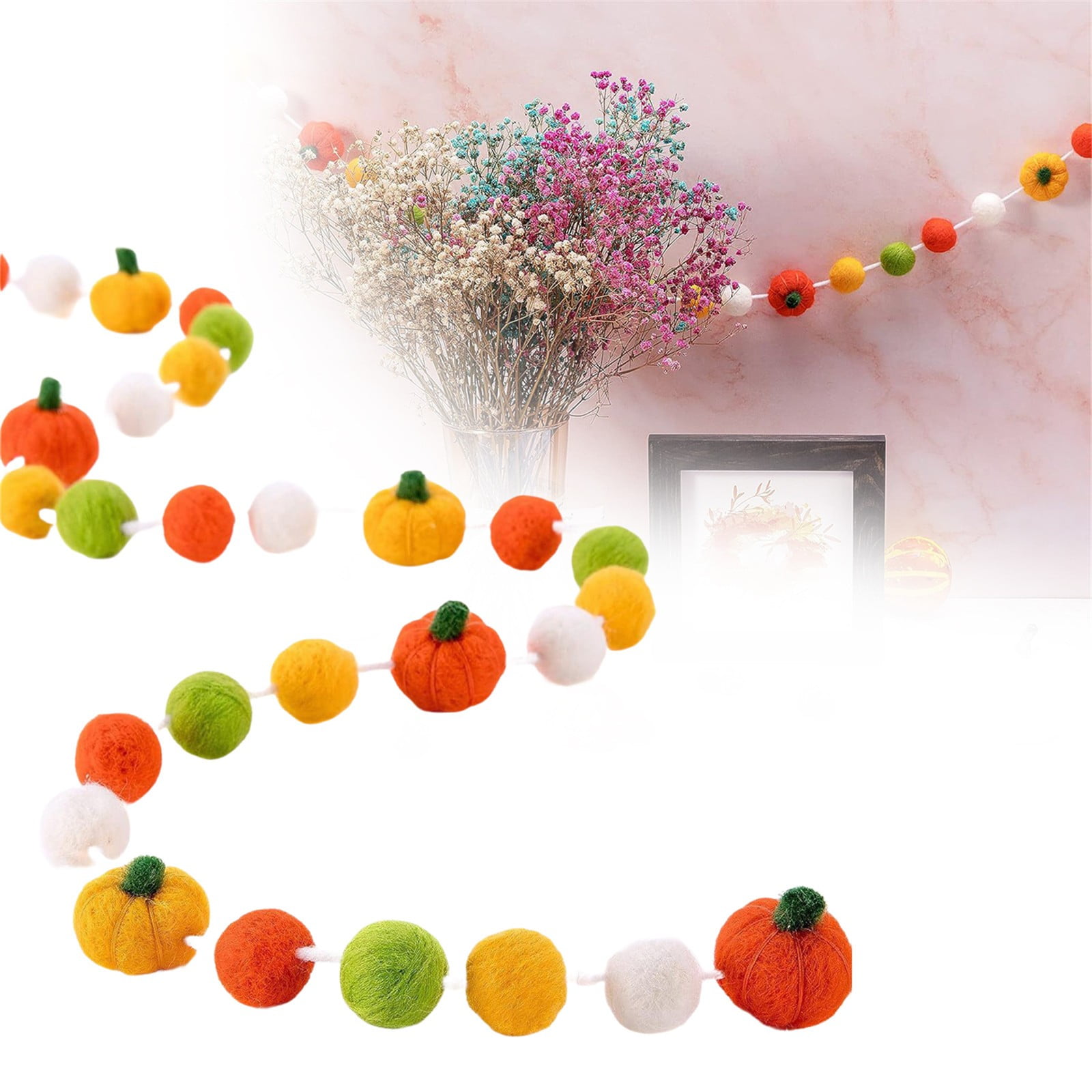 Fall Felt Garland,Pumpkin Felt Ball Garland For Fall Thanksgiving