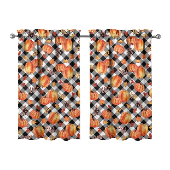 Fall Festival Tier Curtains Set of 2 - Harvest Season Theme with Sunflower Design, Semi-Sheer, 27.5x39 Inch