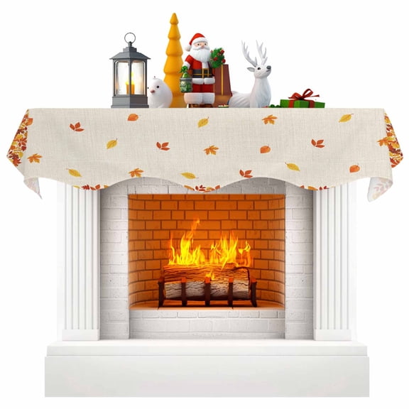 Fall Fireplace Mantel Scarf Table Runner, Thanksgiving Autumn Farmhouse Maple Leaves on Linen Winter Garland Mantel Top Tablerunners Dresser Scarves Cover Decorations for Party Living Room 90"x17"