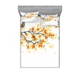 thumbnail image 1 of Fall Fitted Sheet & Pillow Sham Set, Pastel Colored Autumn Composition with Soft Tone Orange Leaves Flying Birds, Decorative Printed 6 Piece Bedding Decor Set, Calking, Yellow Cream, by Ambesonne, 1 of 3