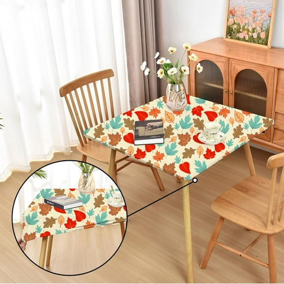 Fall Fitted Tablecloth with Elastic for 34x34 inch Square Folding Tables Washable Stretchy Spandex Card Table Covers Cloth Maple Leaves Fabric Table Cloths Not Vinyl