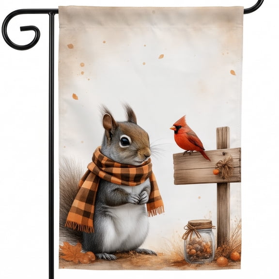 Fall Flag for Outside 28 x 40 in A squirrel wearing a scarf standing next to a sign Fall Decorations for Outside Home
