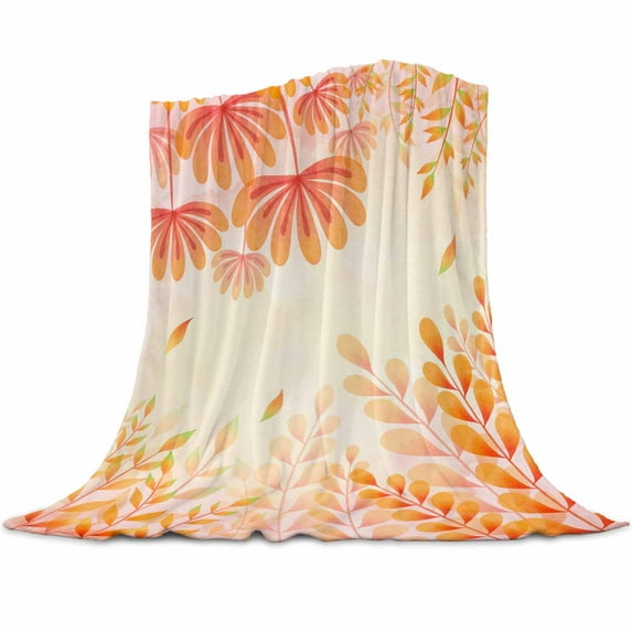 Fall Flannel Blanket for Bed,Travel and Camping, Thanksgiving Plants Leaves Gradient Watercolor Super Soft Cozy Blanket for All Seasons 40"x50"