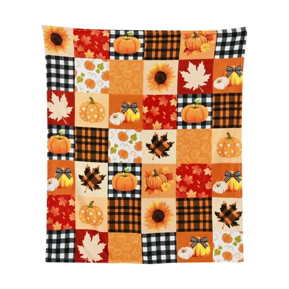 Fall Flannel Fleece Throw Blanket, Halloween Thanksgiving Multiple Patterns Soft Plush Warm Blanket, Decorative Holiday Blanket for Couch Bed Sofa Home Decor