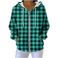 thumbnail image 1 of Fall Flannel Plaid Shirt for Women, Zipper Drawstring Hooded Long Sleeves Jackets, Causal Comfy Daily Blouses with Pockets, 1 of 8