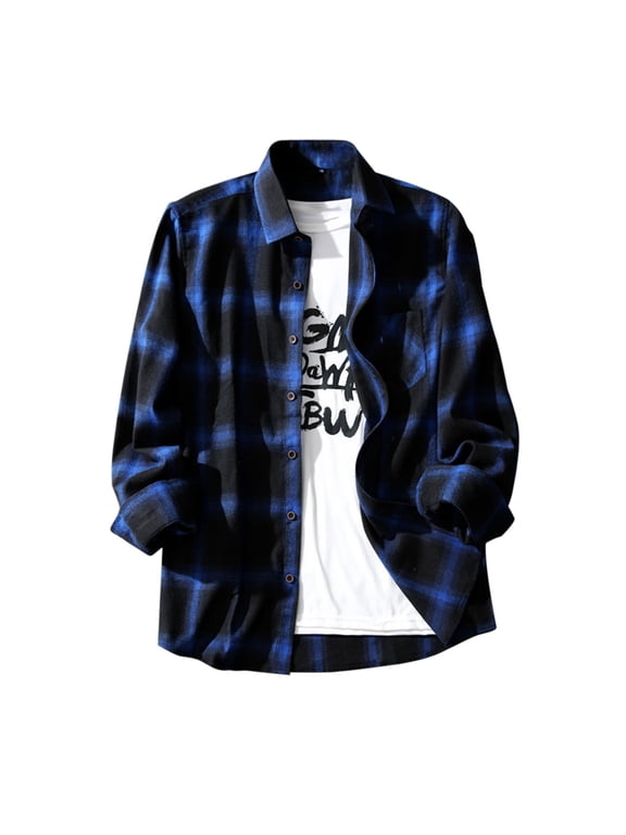 Fall Flannel Plaid Shirts for Men Long Sleeve Button Down with Pocket Casual Base Layer Shirt