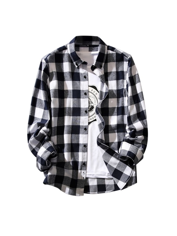 Fall Flannel Plaid Shirts for Men Long Sleeve Button Down with Pocket Casual Base Layer Shirt