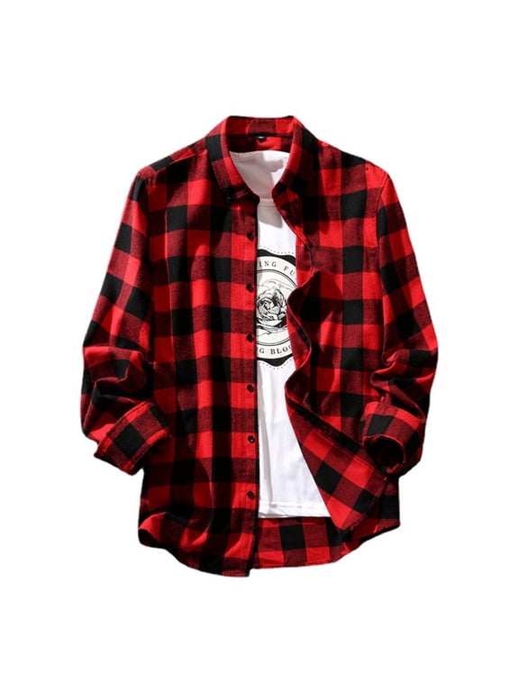 Fall Flannel Plaid Shirts for Men Long Sleeve Button Down with Pocket Casual Base Layer Shirt