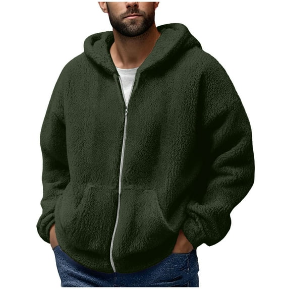 Fall Fleece Hoodies for Mens,Mens Casual Warm Thermal Sweatshirt Jackets Athletic Stretch Open-Front Full-Zip Hooded Blouses Relaxed Fit Blouses withPockets