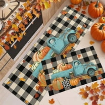 Fall Floor Mats, Pumpkin Maple Leaf Doormats, Non Slip Indoor Outdoor Welcome Rugs for Halloween Thanksgiving Decor, Polyester Multicolor 40x60cm and 40x120cm Set of 2