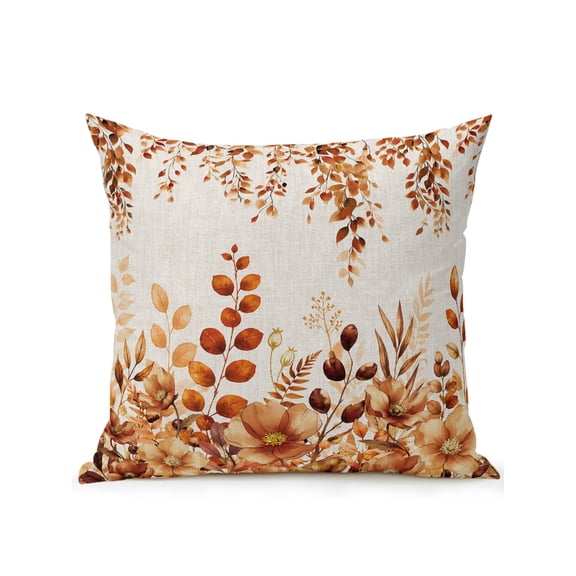 Fall Floral 16x16 Inch Outdoor Throw Pillow with Insert, Set of 1 Rustic Watercolor Orange Autumn Leaves Botanical Waterproof Decorative Square Cushions for Patio Porch Couch Sofa
