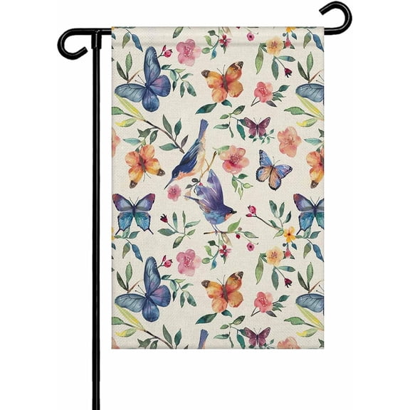Fall Floral Birds Garden Flag 12x18 Double Sided,Buffterfly Autumn Aesthetic Leaves Plant Welcome Yard Flags for Outside Dcor,Indoor Outdoor Halloween Thanksgiving Christmas Holiday Decoration