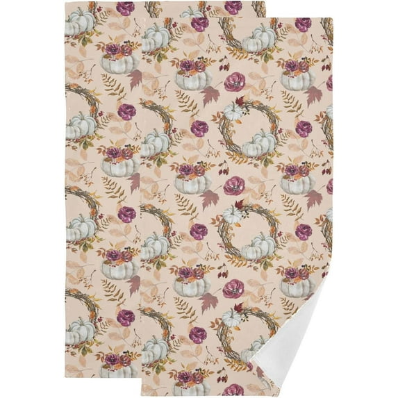 Fall Floral Blue Pumpkin Hand Towels for Bathroom, Autumn Harvest Kitchen Towel 2 PCS Ultra Soft and Highly Absorbent Decorative Fingertip Face Bath Towels for Spa & Hotel, 28.3"x 14.4"