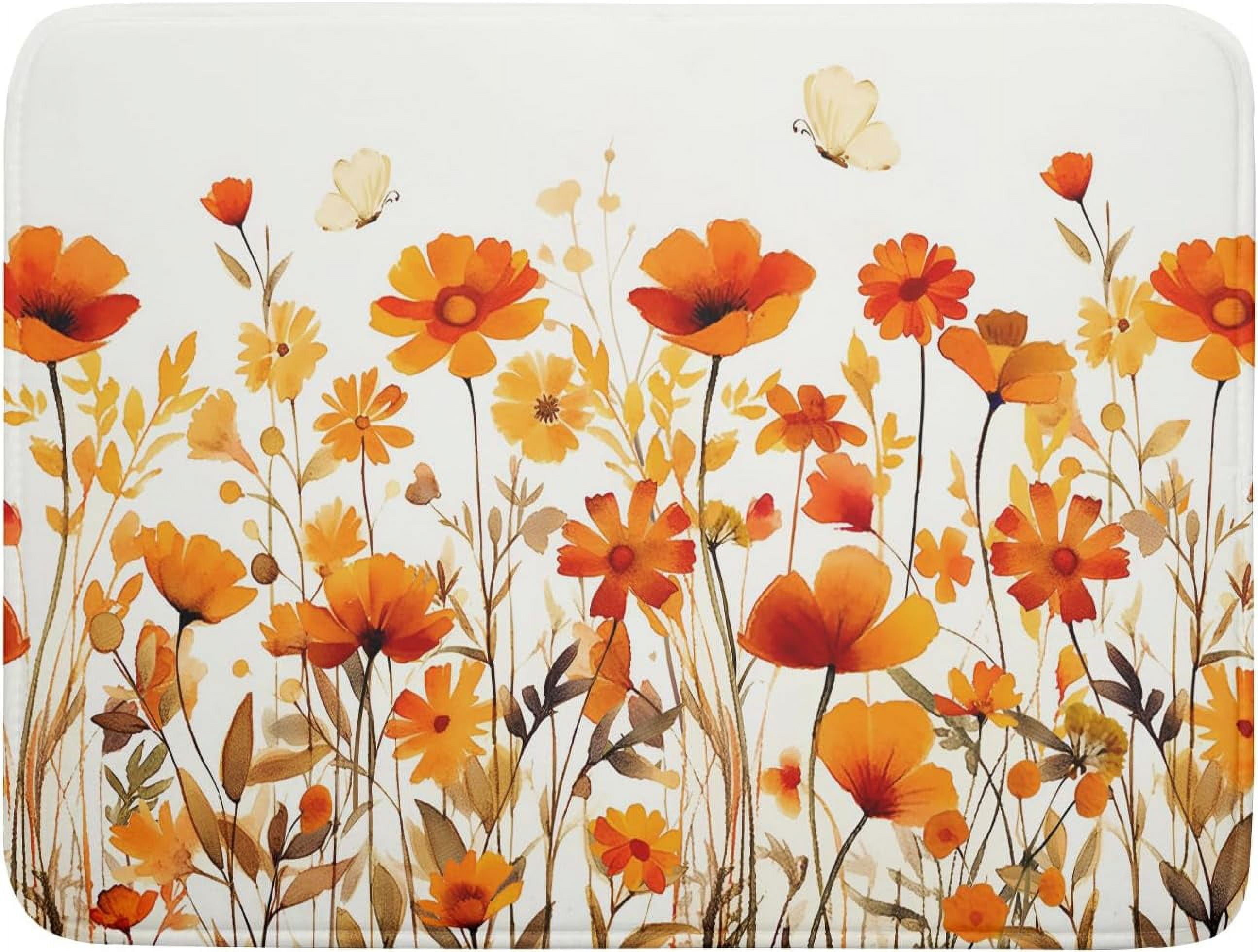 Fall Floral Dish Drying Mat for Kitchen Counter Autumn Orange ...