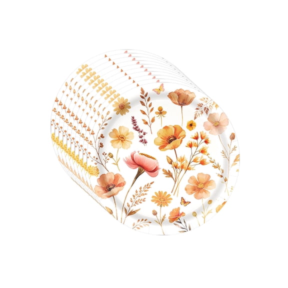 Fall Floral Disposable Paper Plates, for Autumn Themed Parties, Picnics, and Thanksgiving Celebrations 7In