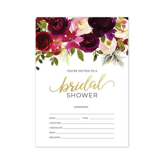 Fall Floral Fill In Bridal Shower Invitation / 25 Autumn Flower Bridal Shower Invitations With White Envelopes / 5" x 7 Flat Bridal Party Invites / Made In The USA