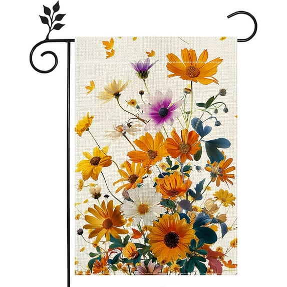Fall Floral Garden Flag for Outside 12x18 Inch Double Sided Burlap Thanksgiving Colorful Flowers Outdoor Yard Flag Home Decorations