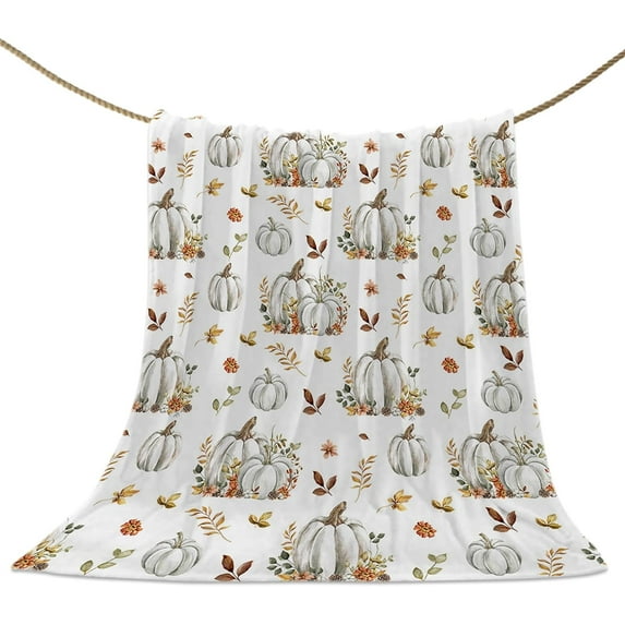 Fall Floral Leaves Throw Blankets, Thanksgiving Pumpkins Soft Fleece Blanket Decorative for Home Sofa Couch Chair Living Bedroom,40x50 inches, Boho