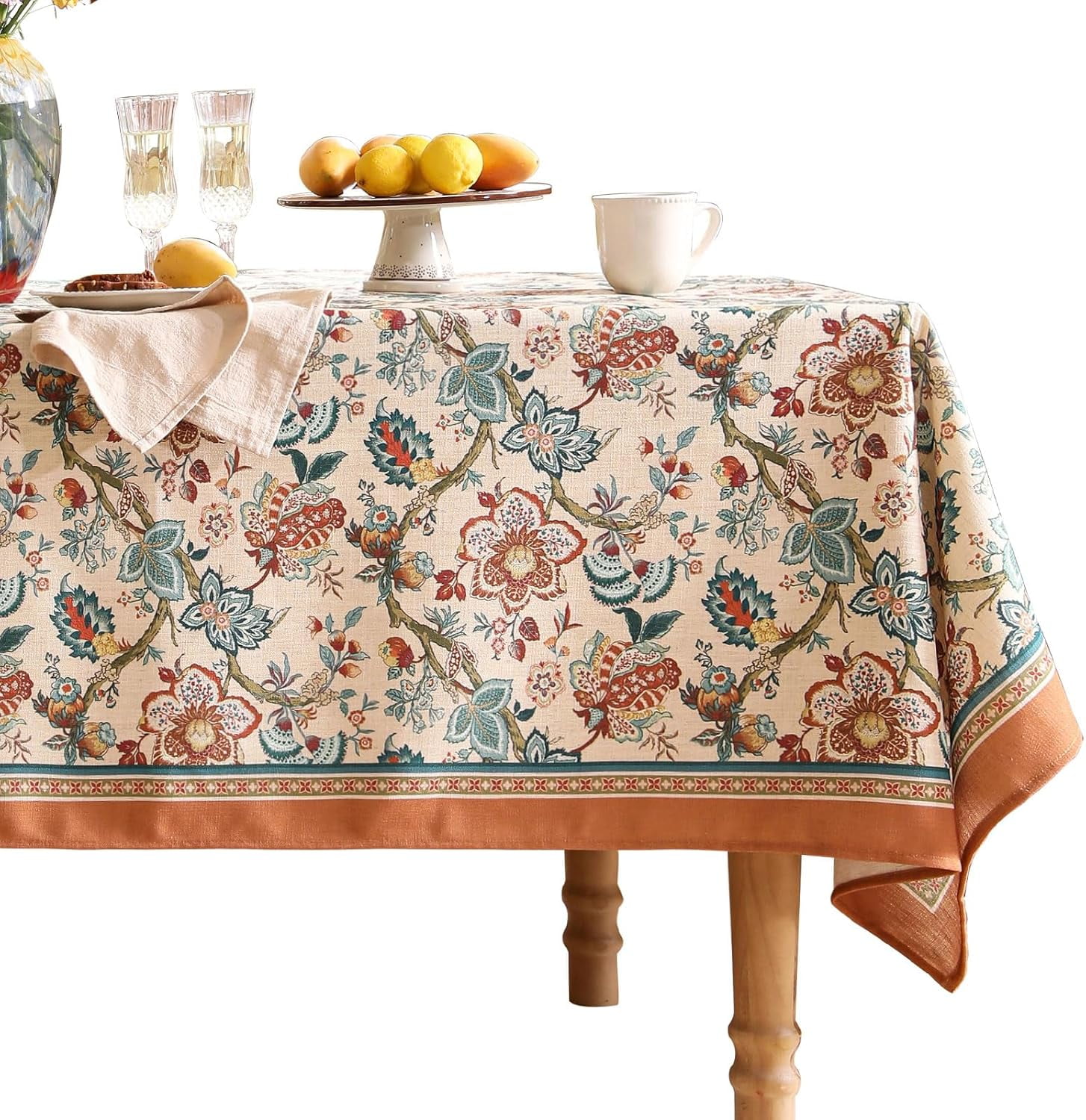 Fall Floral Linen Tablecloth for Rectangle Tables,French Rustic Table ...