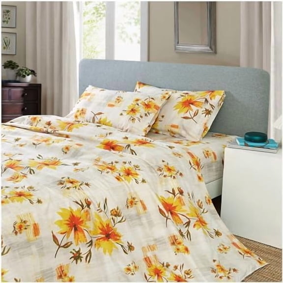 Fall Floral Sheet Set Full Size, 4 Piece Yellow Printed Microfiber Bedding Sheets Extra Deep Pocket