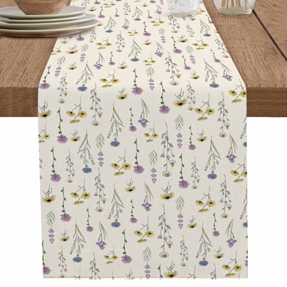 Fall Floral Table Runner 108 Inches Long for Dining Table Decor,Country French Rustic Flower Herb Burlap Linen Farmhouse Table Runner Coffee Table Runners Dresser Scarf for Kitchen Party Holiday