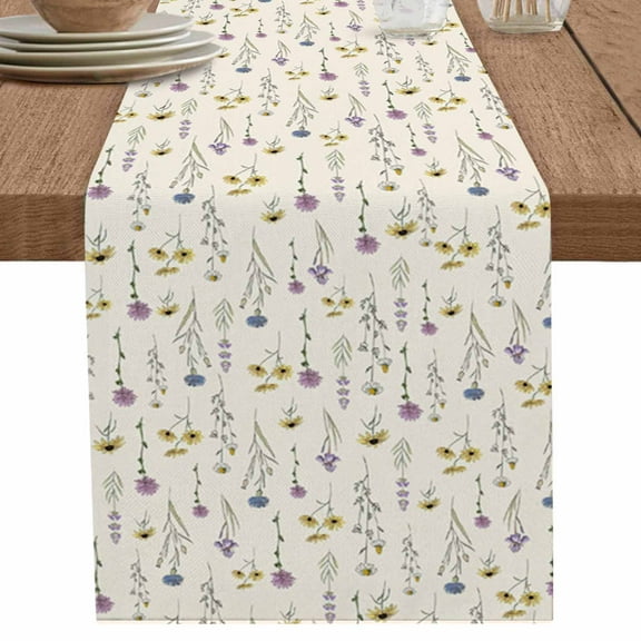 Fall Floral Table Runner 90 Inches Long for Dining Table Decor,Country French Rustic Flower Herb Burlap Linen Farmhouse Table Runner Coffee Table Runners Dresser Scarf for Kitchen Party Holiday