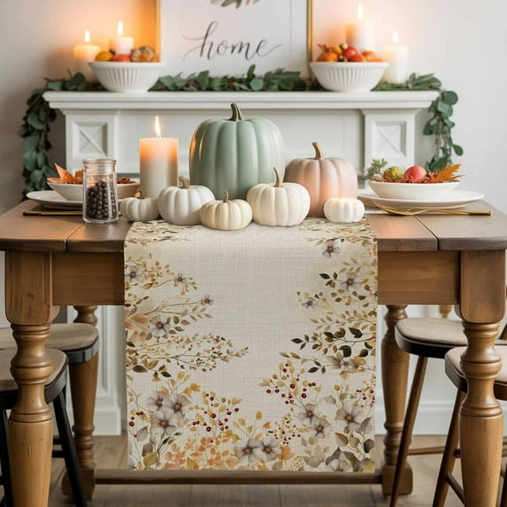 Fall Floral Table Runner, Autumn Thanksgiving Kitchen Dining Table Decoration for Home Party Decor 13x60 Inches