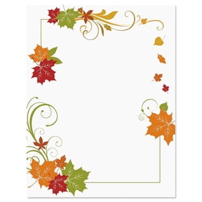 Fall Flourish Leaves Autumn Themed Stationery, Thanksgiving Computer Paper, Flyers & Letters, 25 Sheets, 8.5 x 11 Inches, Printer Compatible, 70# Text Opaque Paper