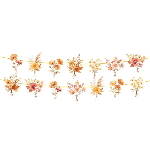 Fall Flower Banner Garland, Fall Thanksgiving Paper Bunting Flag Banners, Autumn Harvest Hanging Floral Bunting Garlands for Indoor Outdoor Fireplace Party Garden Decor