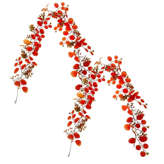 Fall Flower Garland, 2 Pack 6FT Artificial Mums Floral Vine, Silk Faux Flowers for Mantel, Table, Wall, Porch, Arch and Thanksgiving Decor Orange