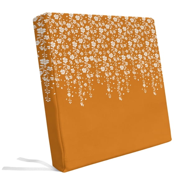 Fall Flower Leaves Vines on Orange Outdoor Seat Cushion Covers Set of 2 ...