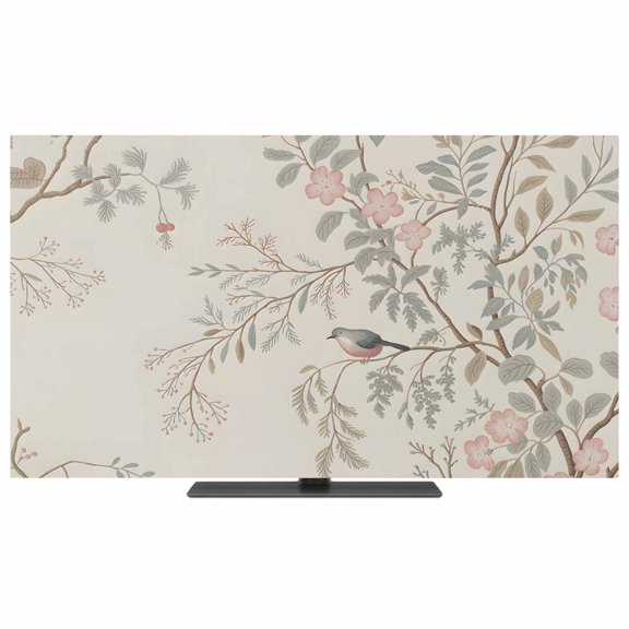 Fall Flower TV Dust Cover,Stretchable TV Screen Desktop Computer Protector Cover,Vintage Autumn Bird Floral Tree Leaf Plant Television Dustproof Slipcover for 19–24 Inch Flat or Curved TVs