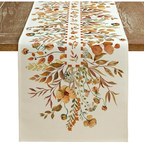 Fall Flower Table Runner Orange Farmhouse Maple Leaves Rustic Thanksgiving 13.8*71 Table Decoration Gifts For Women Female Wife Heavest Vintage Floral Table Runner For Kitchen Dinning Indoor Party