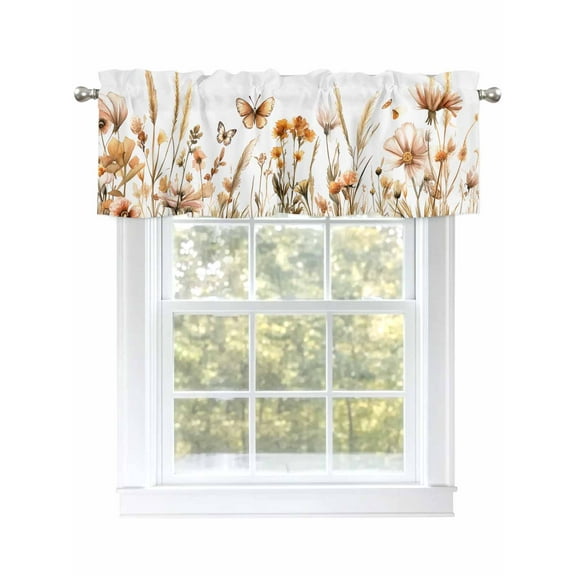 Fall Flower Valances for Windows Orange Plant Butterfly Pastoral Style Kitchen Valance Curtain Rod Pocket Small Curtains for Cafe Bathroom Laundry Basement 42" x 12"