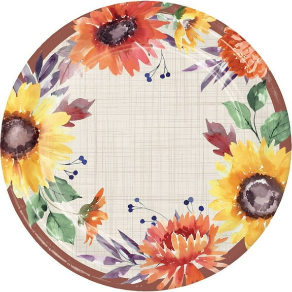 Creative Converting Fall Flowers 7-inch Paper Plates, 8 Per Pack