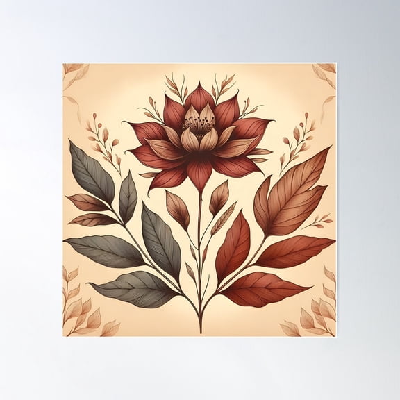 Fall Flowers And Foliage Poster Wall Art, Modern Wall Decor For Living Room Bedroom, 17x17 UNFRAMED