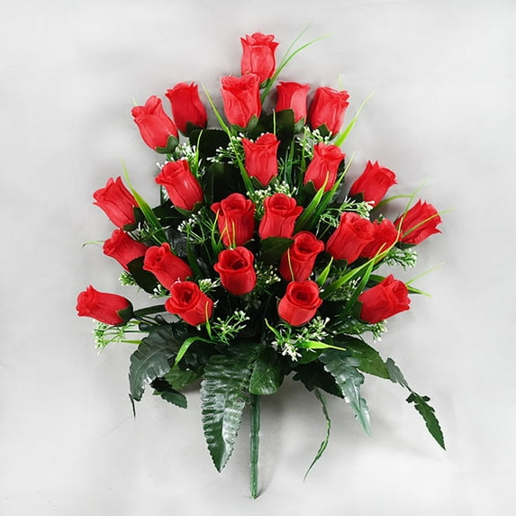 Fall Flowers Arrangements Sympathy Silks Cemetery Flowers Gravesite Flowers Red Lilies With White Daisies And Red Roses (1) Bouquet