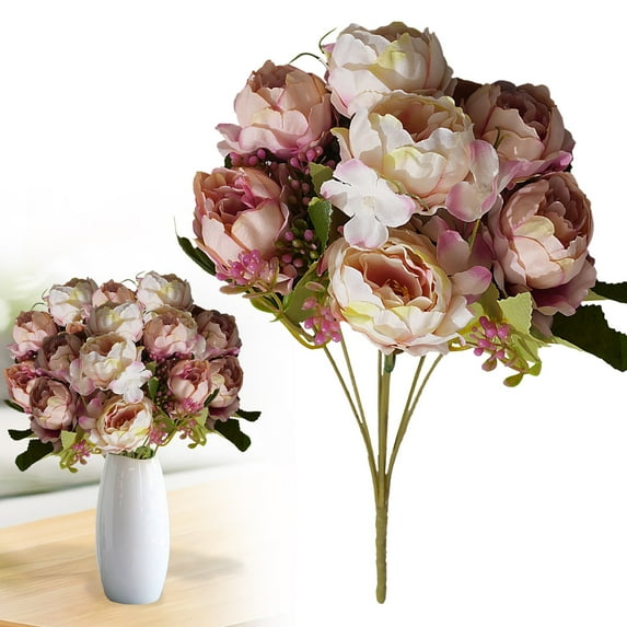 Fall Flowers Artificial for Decoration 7 Head Artificial Peony Flower Arrangement Dining Table Centerpieces for Kitchen Bridal Wedding Decor Realistic Peonies