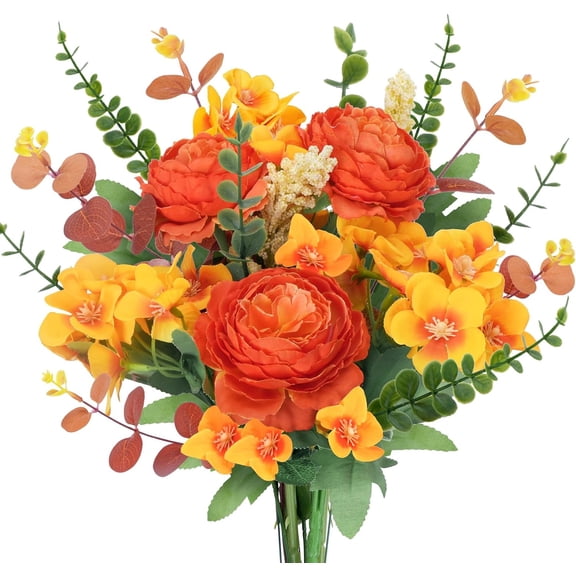 Fall Flowers Artificial Flowers Bouquets Fall Florals Arrangements Faux Peony Faux Flower Stems for Autumn Home Table Centerpiece Wedding Bride Farmhouse Decorations 16PCS