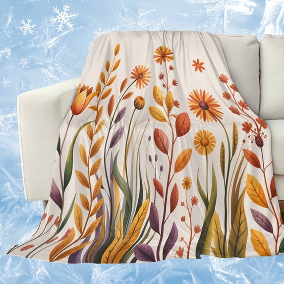Fall Flowers Cooling Blanket,Lightweight Breathable Summer Throw Blanket with Double Sided Cold Effect,Country Watercolor Floral Herbs Plants Picnic Blankets Bed Sheet for Hot Sleepers 50"x60"