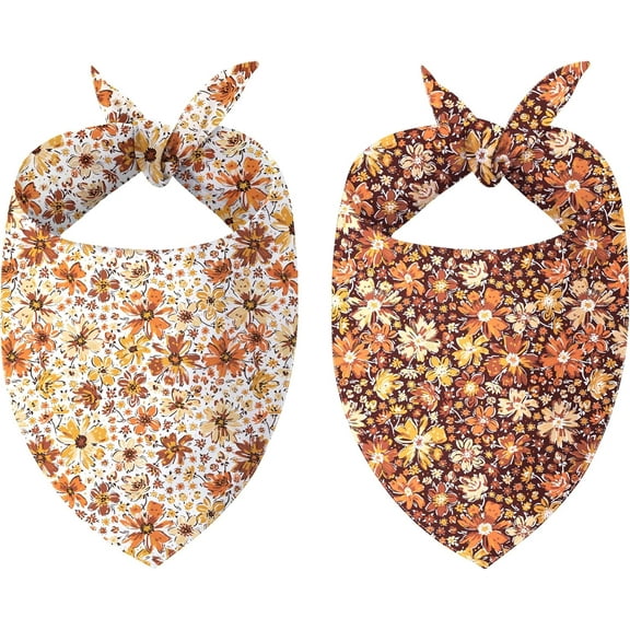 Fall Flowers Dog Bandanas Reversible Small 2 Pack, Autumn Thanksgiving Harvest Floral Adjustable Triangle Scarves for Small Medium Large Extra Large Dogs Pets