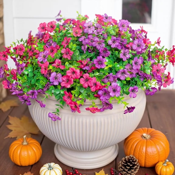 Fall Flowers Faux Mums for Outdoor Indoor Garden Home Decoration, Faux Flower Daisy with Eucalyptus Leaves Fake Plants Greenery Boxwood Porch Patio, 12 Bundles (6 Fall Multicolor)